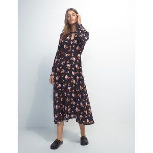 Judith & Charles Floral Print Ruffle Midi Dress Short Sleeve Belt Wedding Guest